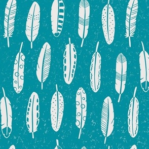 Hand-drawn feathers on textured teal blue background - Medium