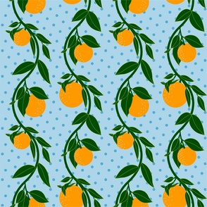 Hanging Oranges-Light Blue Background