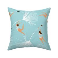  Girls in swimsuits flying on the dandelion