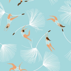  Girls in swimsuits flying on the dandelion
