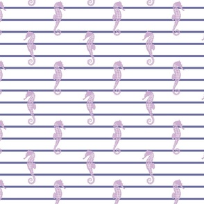 Lilac Seahorses on purple white thin stripes