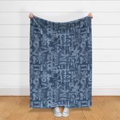 Grunge Typography Urban Style With Letters And Numbers  Denim Blue Large Scale