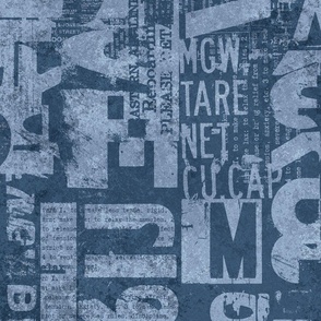 Grunge Typography Urban Style With Letters And Numbers  Denim Blue Large Scale