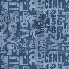 Grunge Typography Urban Style With Letters And Numbers  Denim Blue Medium Scale