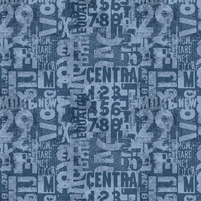 Grunge Typography Urban Style With Letters And Numbers  Denim Blue Smaller Scale