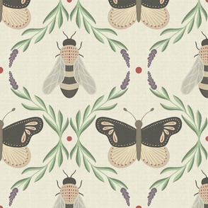 Vintage-Inspired Bees and Butterflies - Cream 12in