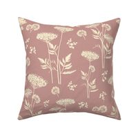 Cow Parsley Botanical Floral Beige on Dusty Rose Pink