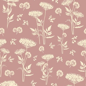 Cow Parsley Botanical Floral Beige on Dusty Rose Pink