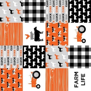 (3" scale) farm life wholecloth - patchwork farming fabric - tractor orange and black (90) - C23
