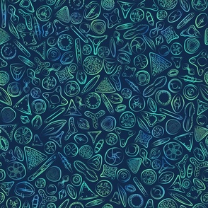 Diatoms - blue and green on blue