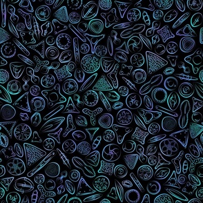 Diatoms - blue and purple on black