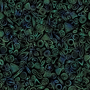 Diatoms - green and blue on black