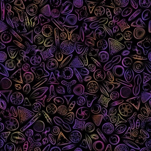 Diatoms - Purple and orange on black