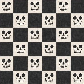 (small scale) Skull Checks - Halloween Plaid - charcoal/cream  - LAD23