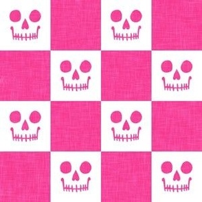 Skull Checks - Halloween Plaid - hot pink - LAD23
