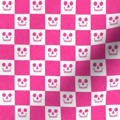 (small scale) Skull Checks - Halloween Plaid - hot pink - LAD23