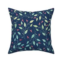 Penny's Petals - Watercolor leaves and 'hearts' on linen Navy