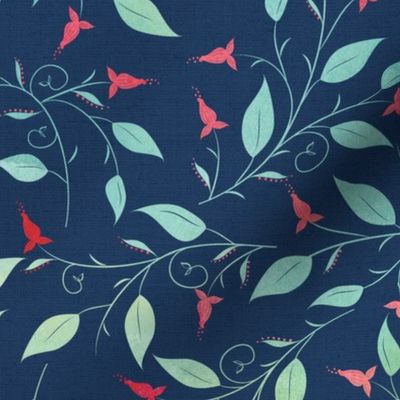 Penny's Petals - Watercolor leaves and 'hearts' on linen Navy