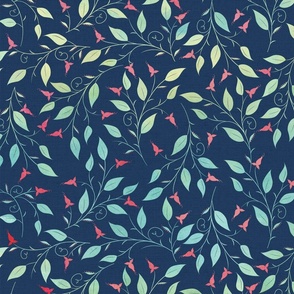 Penny's Petals - Watercolor leaves and 'hearts' on linen Navy