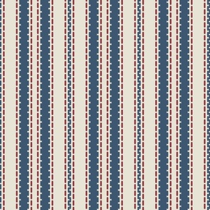 Vertical stripes dusted blue red cream French Linen