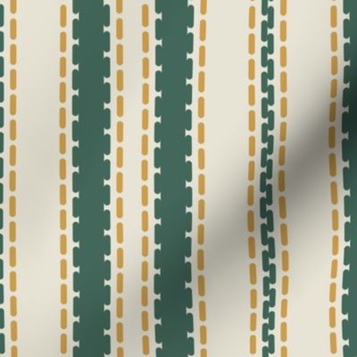 Vertical stripes dusted green yellow cream French Linen