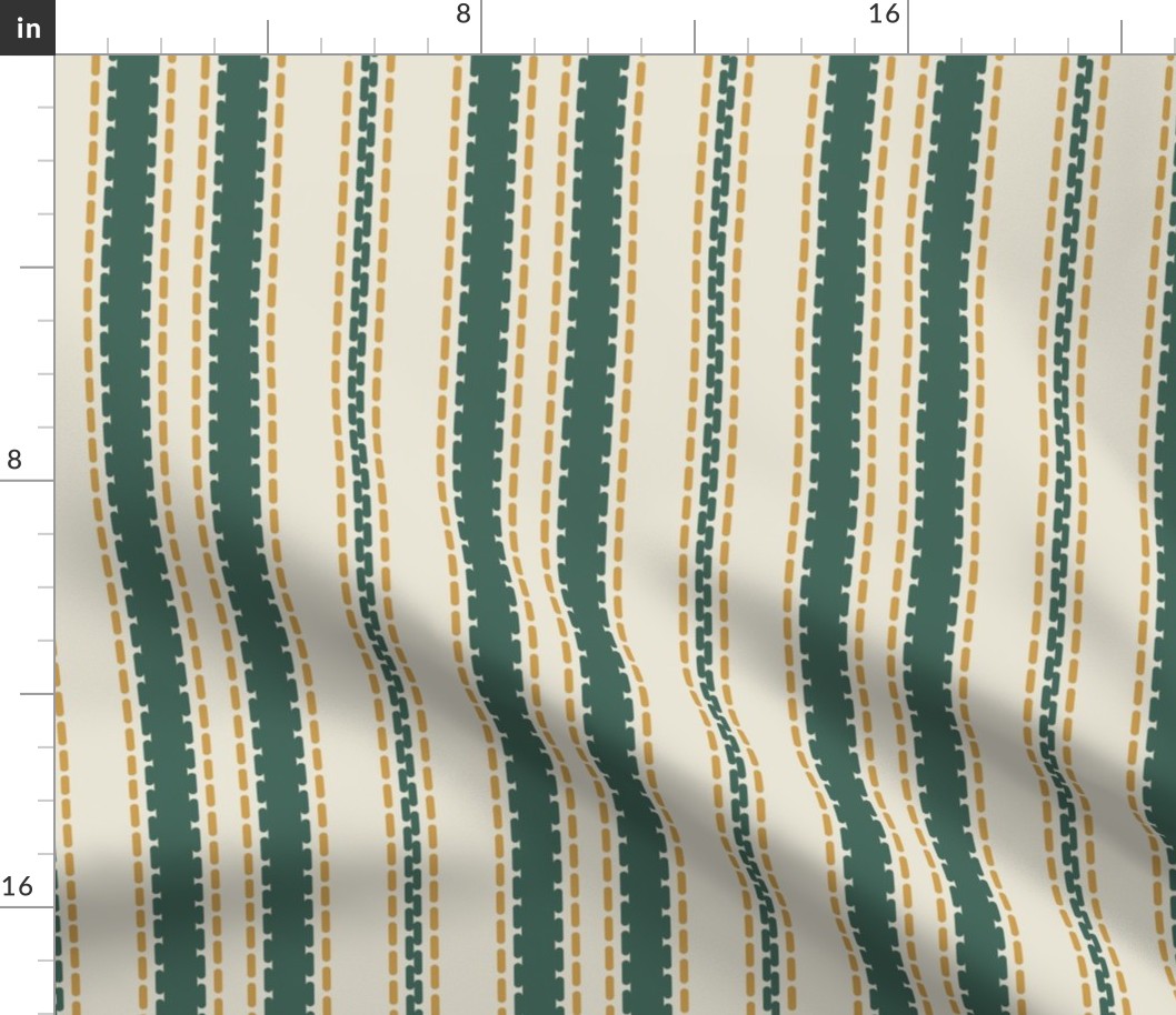 Vertical stripes dusted green yellow cream French Linen