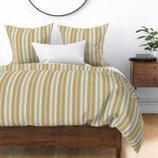 Vertical stripes dusted yellow green cream French Linen