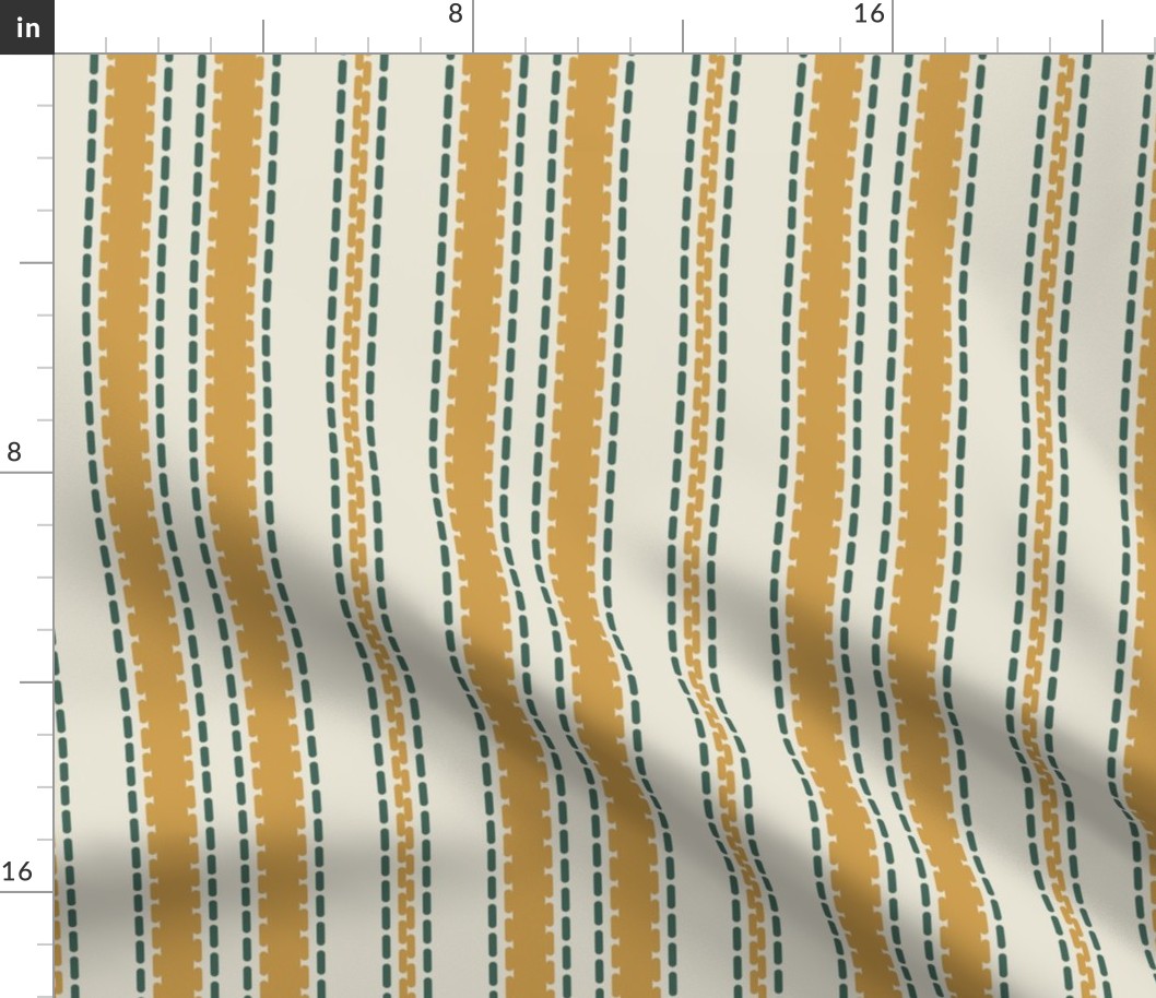 Vertical stripes dusted yellow green cream French Linen