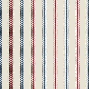 French stripes thin vertical dusted red blue cream Linen
