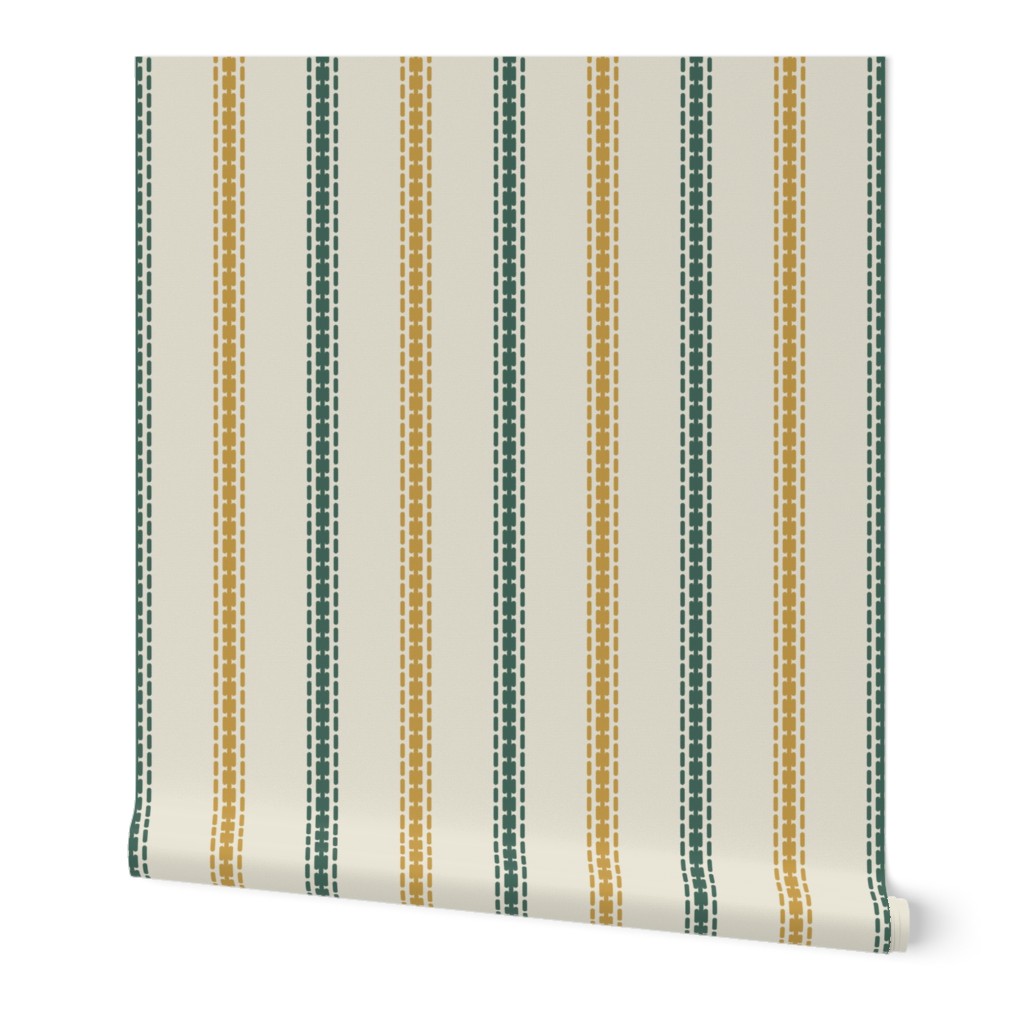 French stripes thin vertical dusted green yellow cream Linen