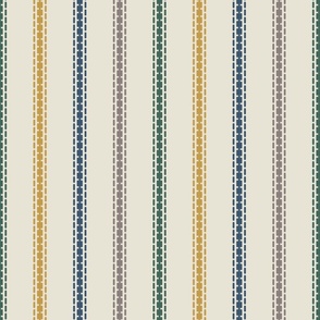 French stripes thin vertical dusted blue green yellow cream Linen