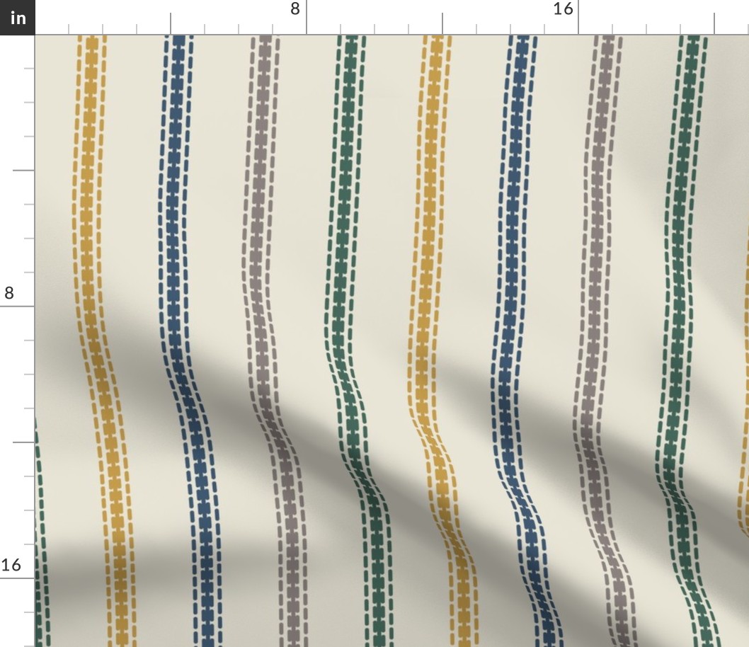 French stripes thin vertical dusted blue green yellow cream Linen