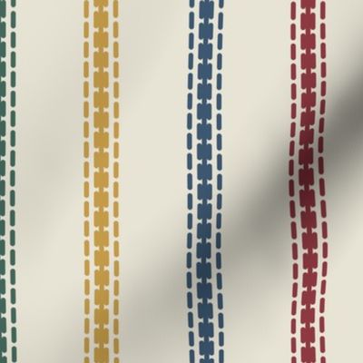 Colorful French stripes thin vertical cream Linen