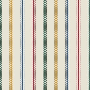 Colorful French stripes thin vertical cream Linen