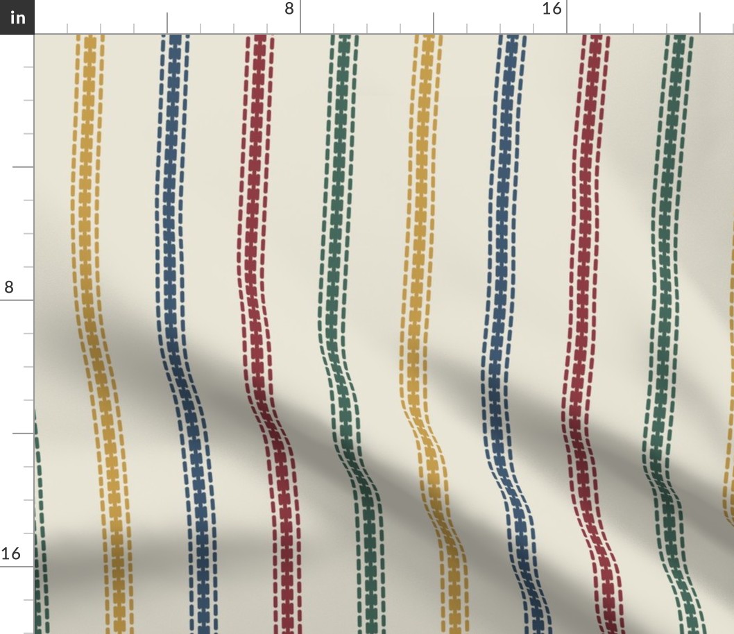 Colorful French stripes thin vertical cream Linen