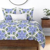 Blue gouache geometric floral wallpaper / jumbo large/ cornflower blue and green 