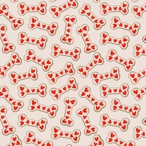 Valentine's Day dog bone hearts, light beige, red, pink