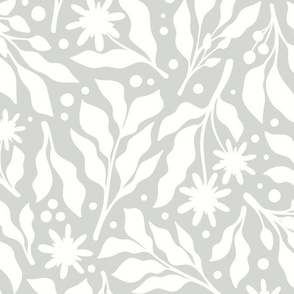 Wild Botanical Ditsy // Large Grey and White // Non- Directional Shabby Chic Floral