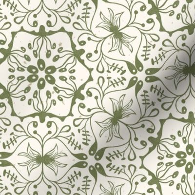 Small Non-Directional Geometric Abstract Floral Botanical in Sage Green on Cream