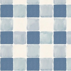 Large indigo blue watercolor vintage check for table linens, home decor, bedding and wallpaper