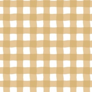Gingham check  hand drawn medium scale kitchen decor, table linens and more in honey gold and white Spoonflower solids