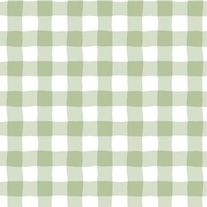 Gingham check  hand drawn medium scale kitchen decor, table linens and more in Pastel sage green and white
