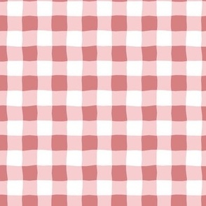 Pink and whiteGingham check  hand drawn medium scale kitchen decor, table linens and more in pink and white