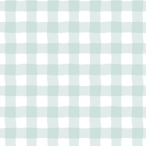 Gingham check  hand drawn medium scale kitchen decor, table linens and more in sea glass light aqua green and white