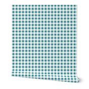 Gingham check  hand drawn medium scale kitchen decor, table linens and more in Teal, sea glass and white Spoonflower solids