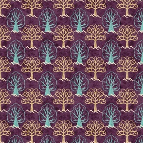 Block Prints Vintage Trees [purple] medium