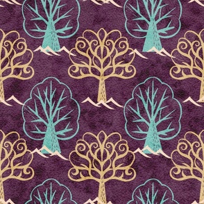Block Prints Vintage Trees [purple] large