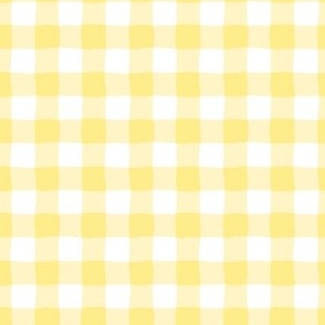Gingham check  hand drawn medium scale kitchen decor, table linens and more in Buttercup yellow and white Spoonflower solids