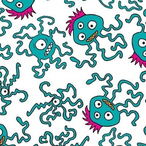 Slightly Worried Squigglies Monsters Teal on White