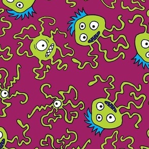 Slightly Worried Squigglies Monsters Lime on Magenta
